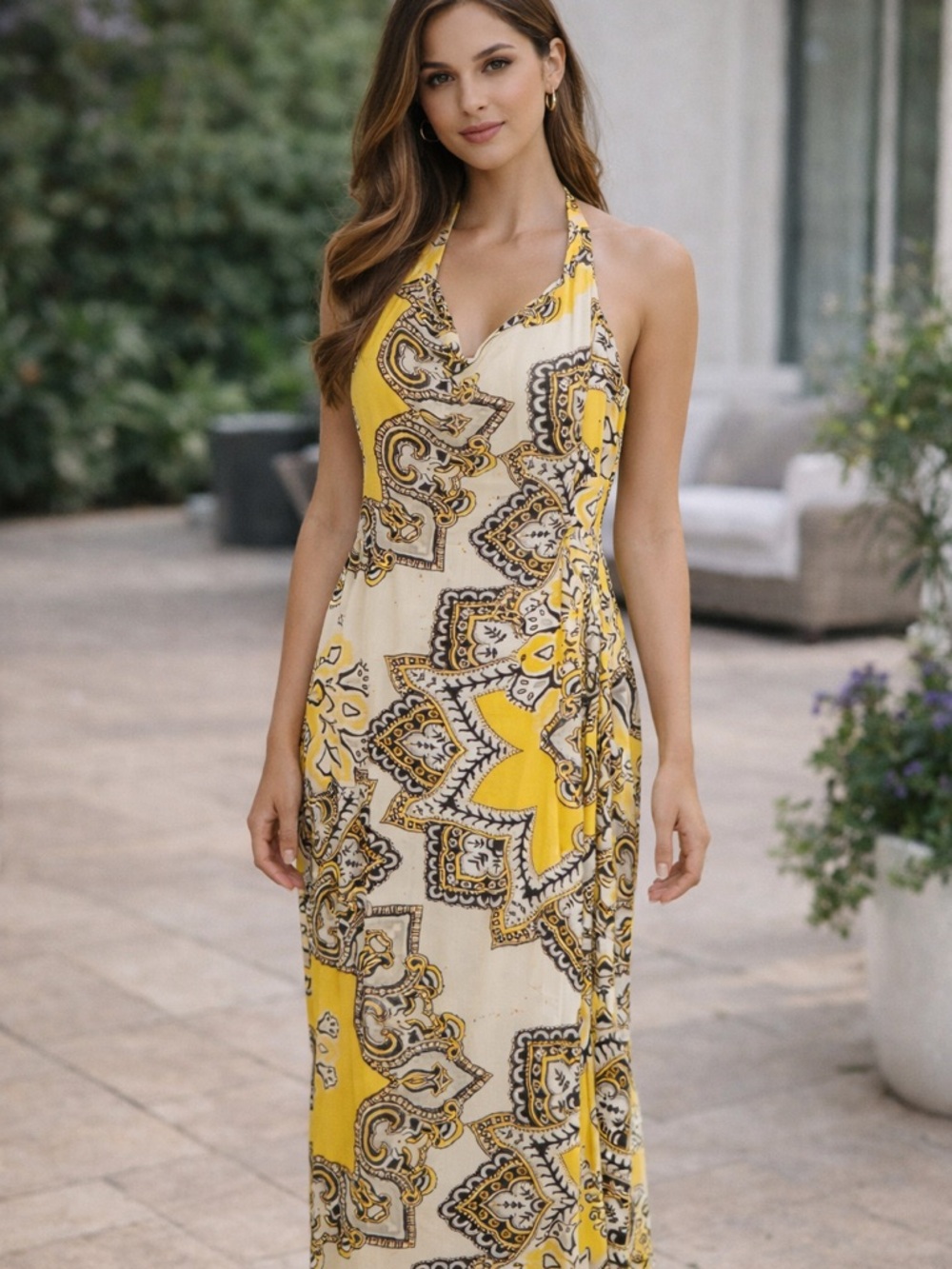 Yellow Paisley Halter Maxi Dress - Women